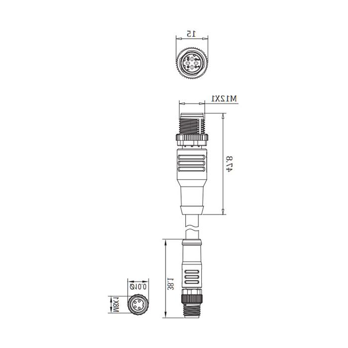 M8 4Pin male/M12 4Pin male (D-coded)、Double ended pre cast PVC shield non flexible cable、EtherCat network cable、Green sheath、0C3081-xxx