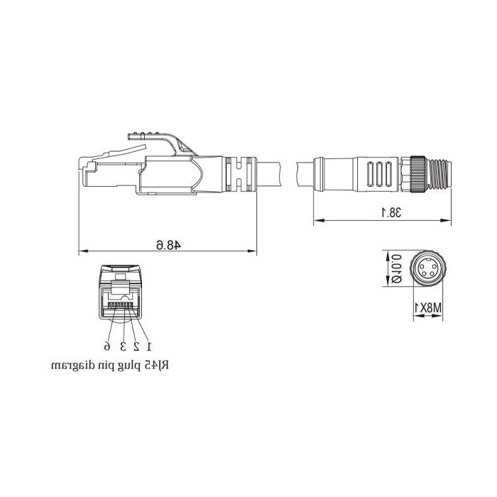 M8 4Pin male/RJ45 male、Dual end pre cast PUR shield flexible cable、EtherCat network cable、Green sheath、0C3021-XXX