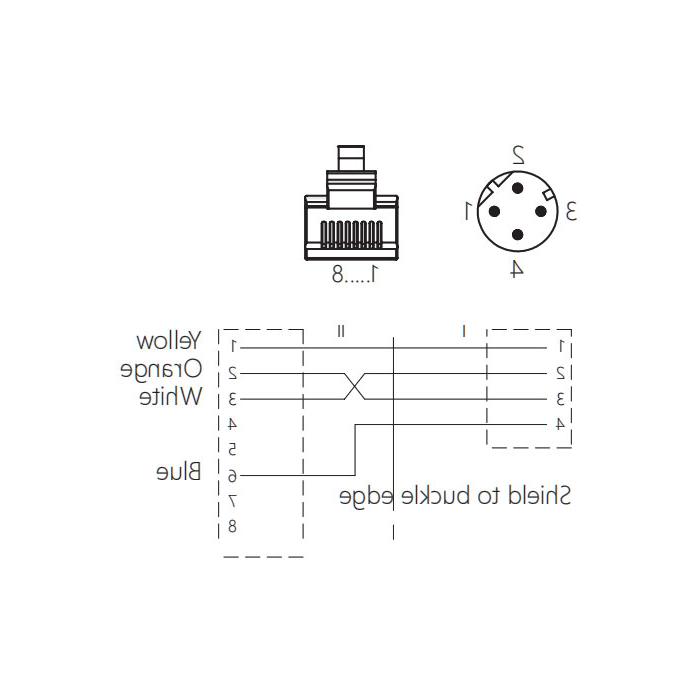 M12 4Pin male (D-coded)/RJ45 male、Double ended pre cast PVC shield non flexible cable、EtherCat network cable、Green sheath、0C3181-XXX