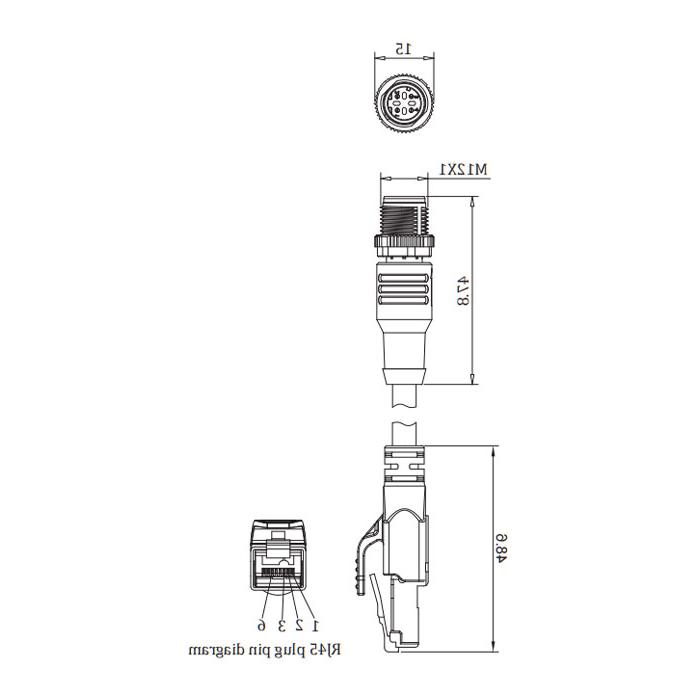 M12 4Pin male  (D-coded)/RJ45 male、Dual end pre cast PUR shield flexible cable、EtherCat network cable、Green sheath、0C3161-XXX